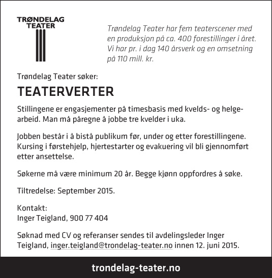 Lyst til å jobbe som teatervert?
